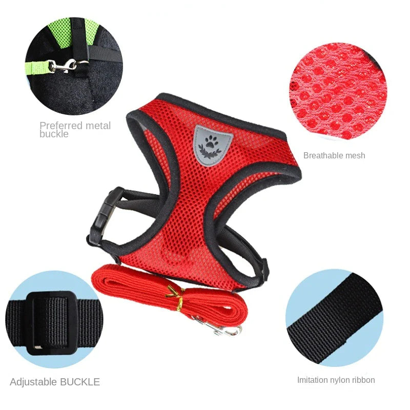Reflective Harness & Leash Combo – Secure Fit for Small to XL Dogs & Cats