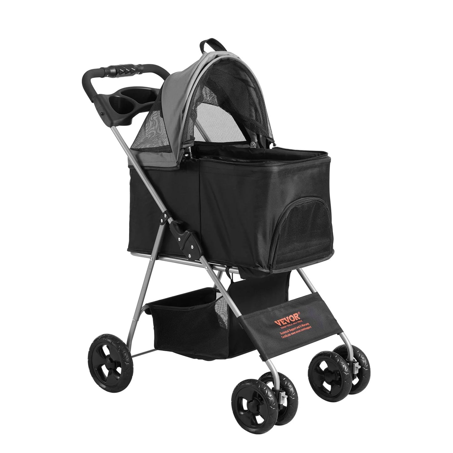 PawVoyager – 4-Wheel Pet Stroller with Detachable Carrier & Storage