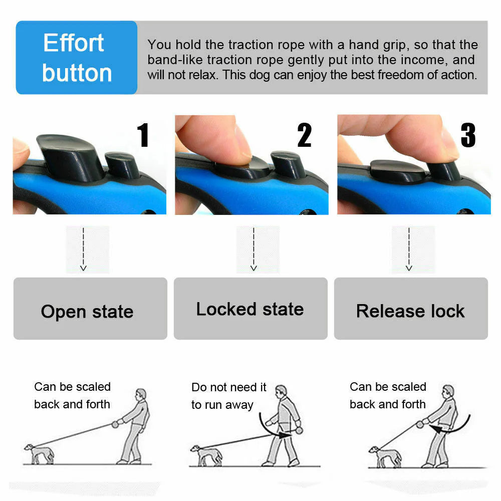 QuickStop Retractable Leash – Dual Size Control with Lock & Brake