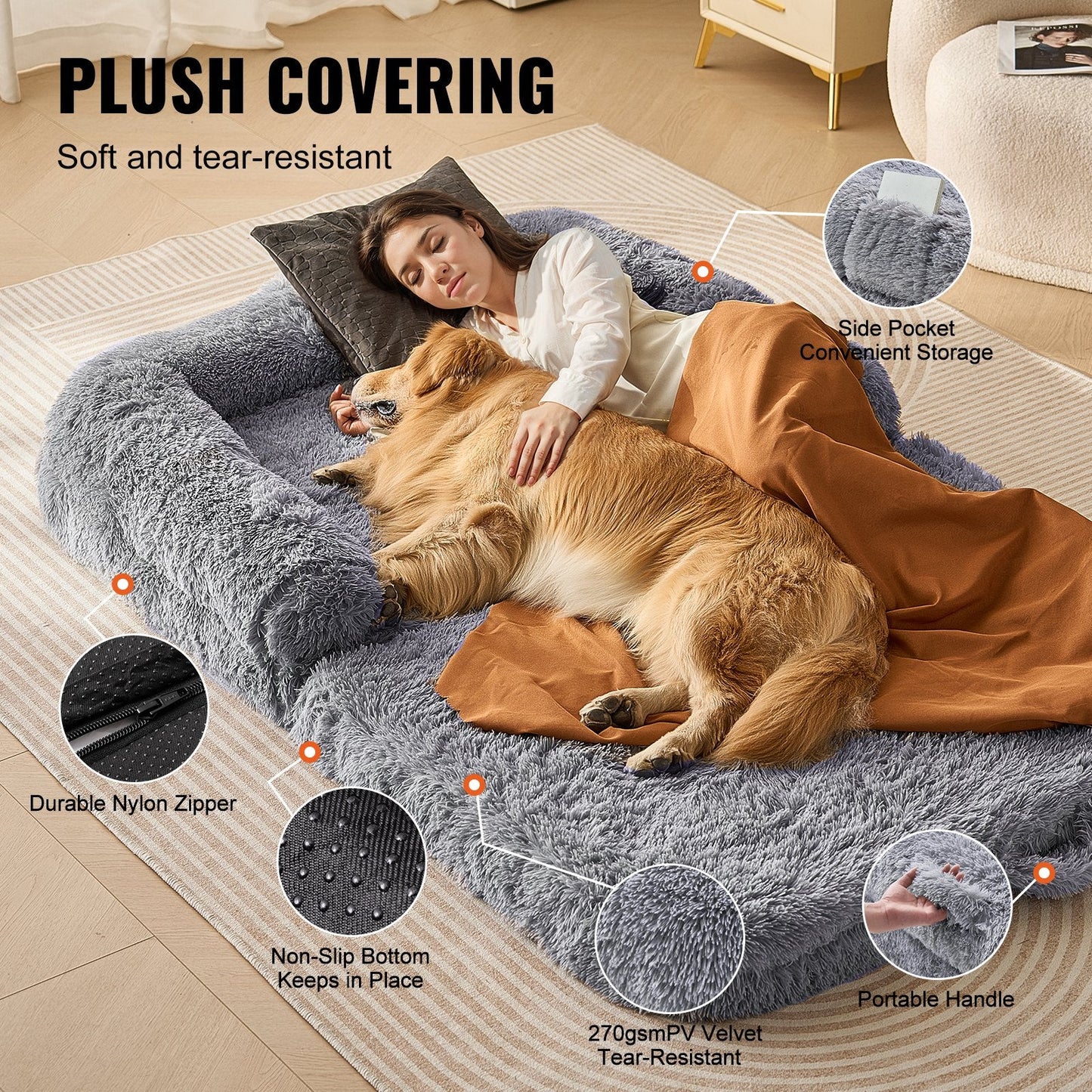 PawLounge Max – Giant Dog Bed for Humans. Ultra-Soft Velvet, Machine Washable