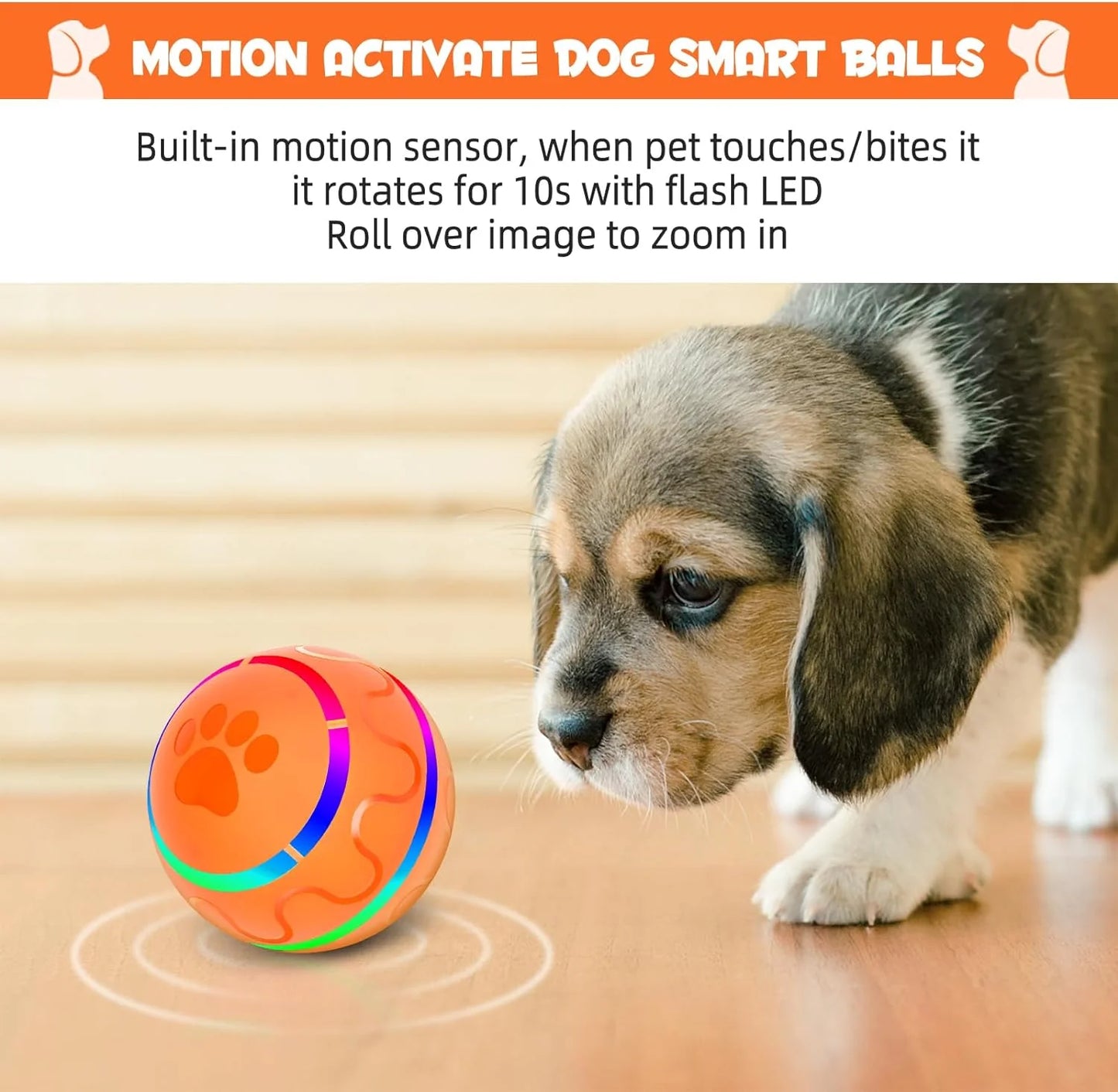 RollBright Interactive Pet Ball – Motion-Activated LED Toy for Small to Medium Dogs, USB Rechargeable