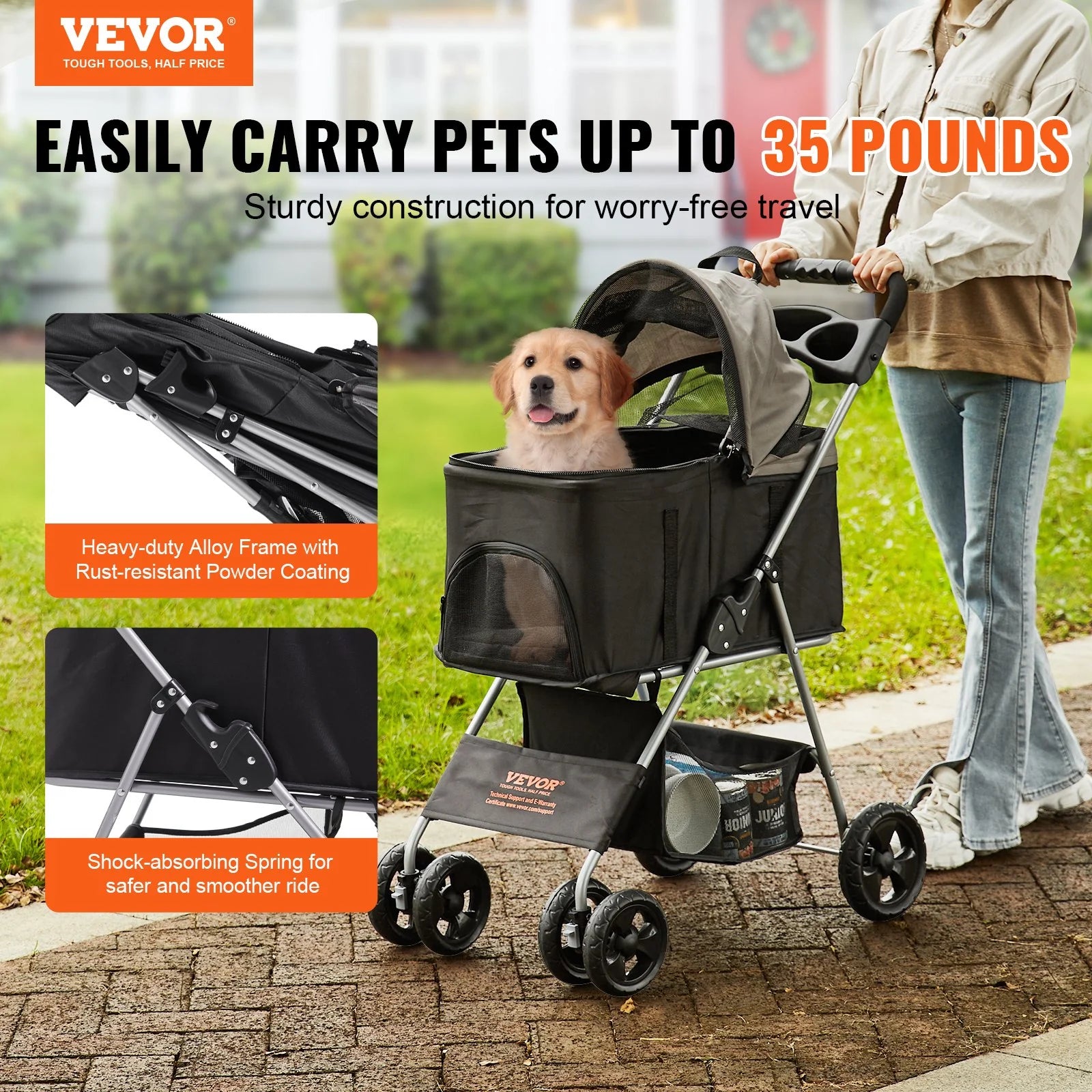 PawVoyager – 4-Wheel Pet Stroller with Detachable Carrier & Storage