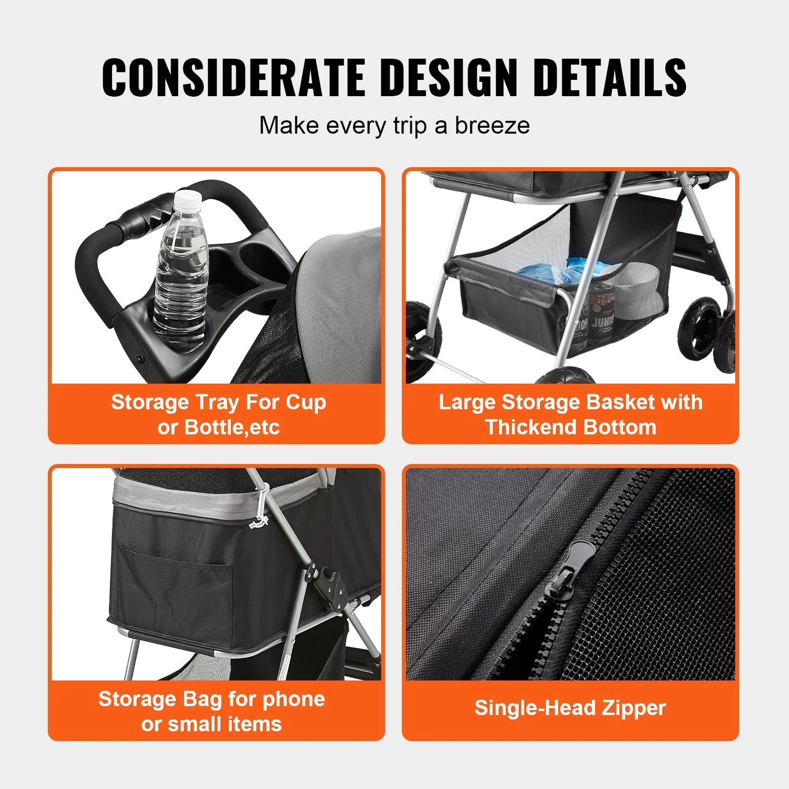 PawVoyager – 4-Wheel Pet Stroller with Detachable Carrier & Storage
