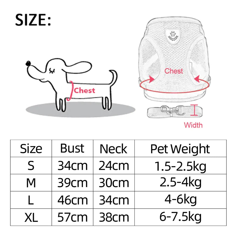 Reflective Harness & Leash Combo – Secure Fit for Small to XL Dogs & Cats