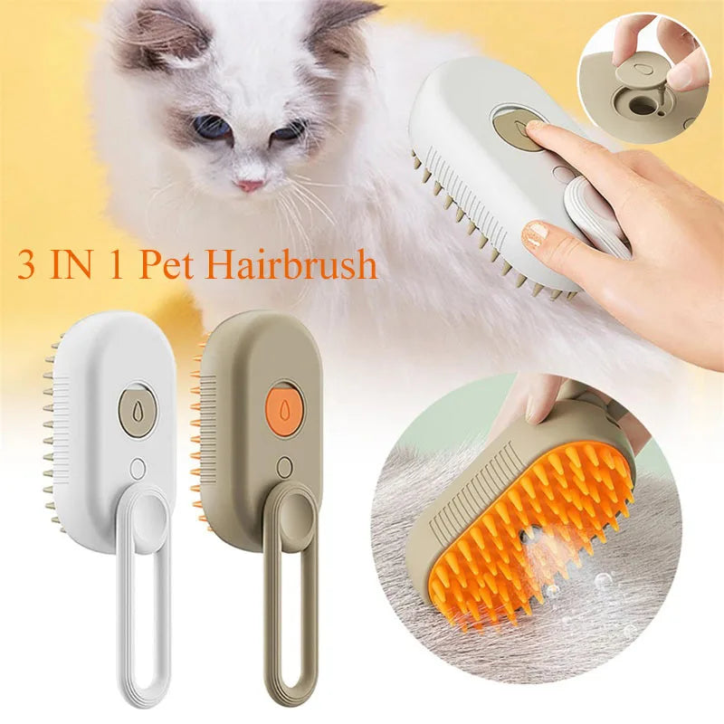 3-in-1 Electric Pet Grooming Brush with Steam Cleaning, Massage Function, and Retractable Handle for Cats and Dogs