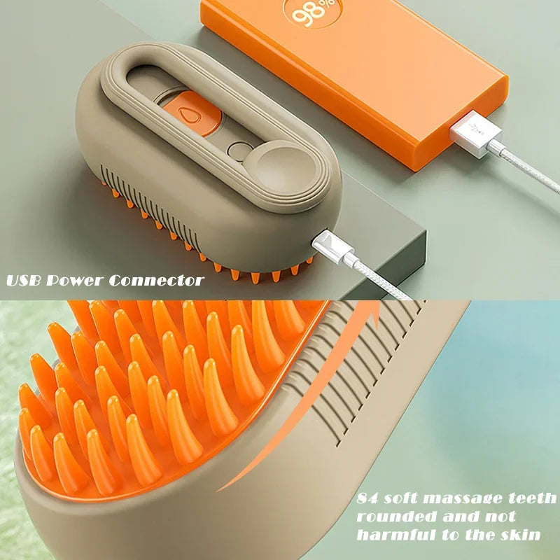 3-in-1 Electric Pet Grooming Brush with Steam Cleaning, Massage Function, and Retractable Handle for Cats and Dogs