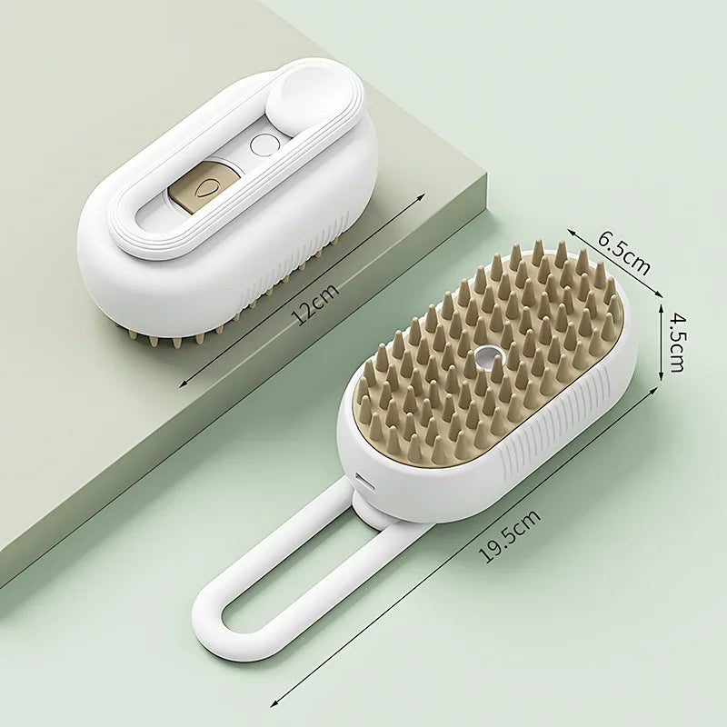 3-in-1 Electric Pet Grooming Brush with Steam Cleaning, Massage Function, and Retractable Handle for Cats and Dogs