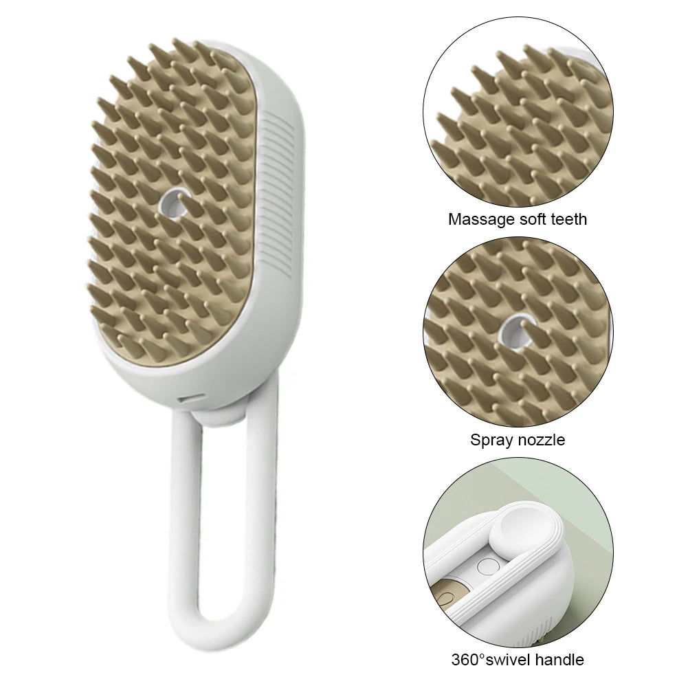 3-in-1 Electric Pet Grooming Brush with Steam Cleaning, Massage Function, and Retractable Handle for Cats and Dogs