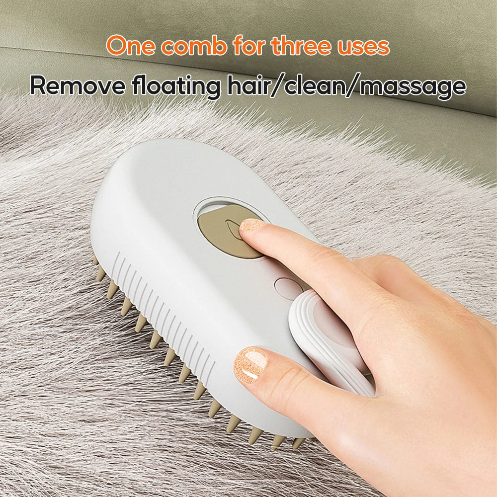 3-in-1 Electric Pet Grooming Brush with Steam Cleaning, Massage Function, and Retractable Handle for Cats and Dogs