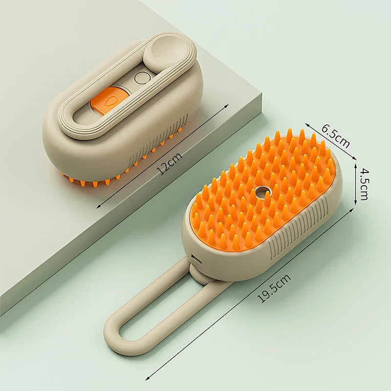 3-in-1 Electric Pet Grooming Brush with Steam Cleaning, Massage Function, and Retractable Handle for Cats and Dogs