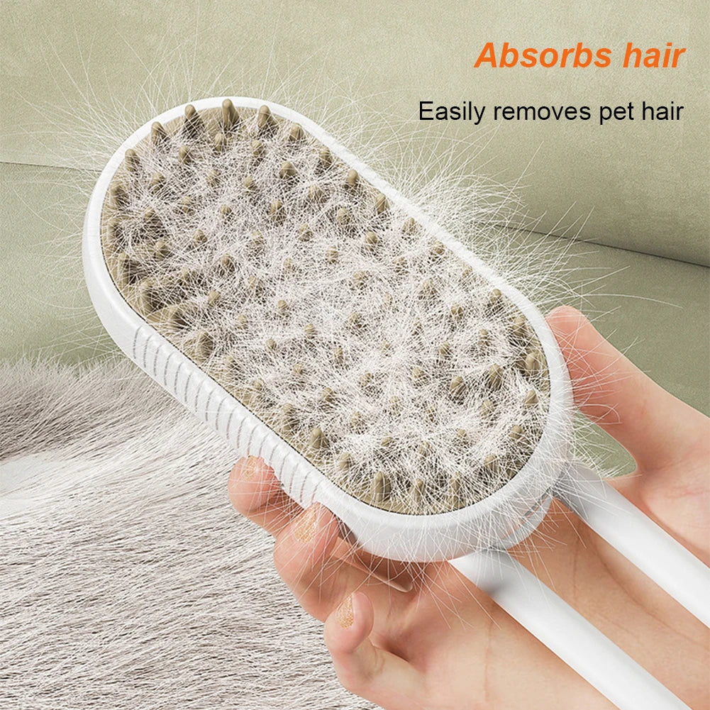 3-in-1 Electric Pet Grooming Brush with Steam Cleaning, Massage Function, and Retractable Handle for Cats and Dogs