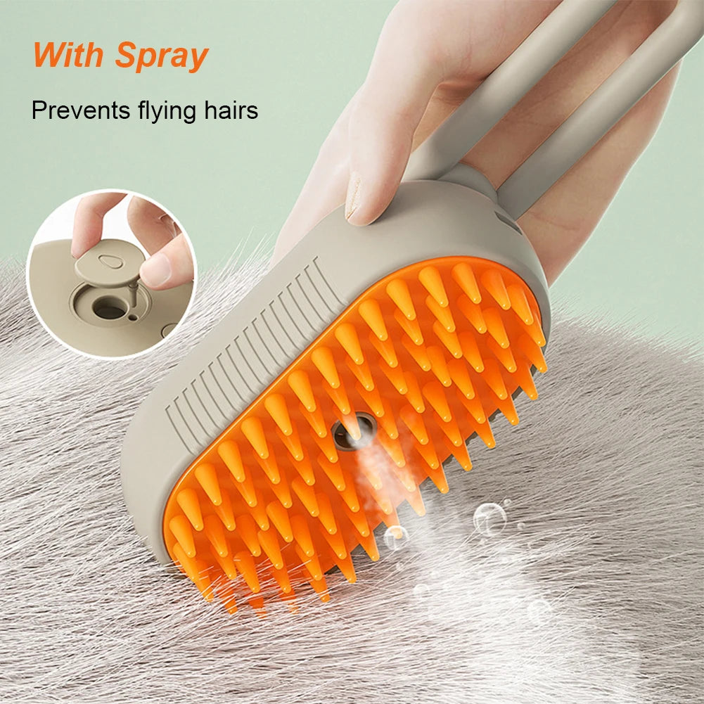 3-in-1 Electric Pet Grooming Brush with Steam Cleaning, Massage Function, and Retractable Handle for Cats and Dogs