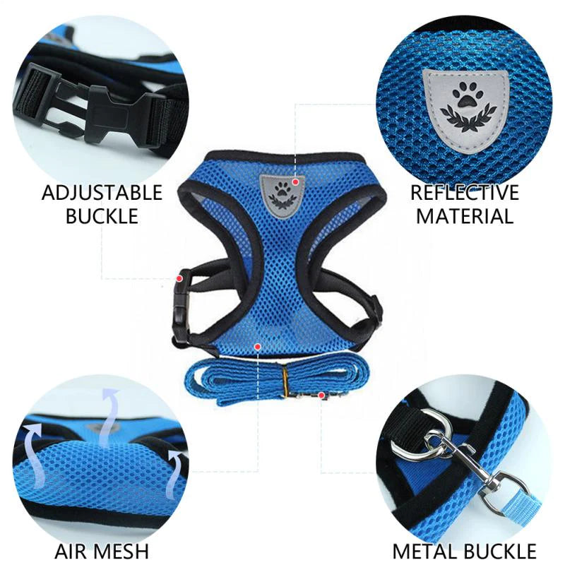 Reflective Harness & Leash Combo – Secure Fit for Small to XL Dogs & Cats