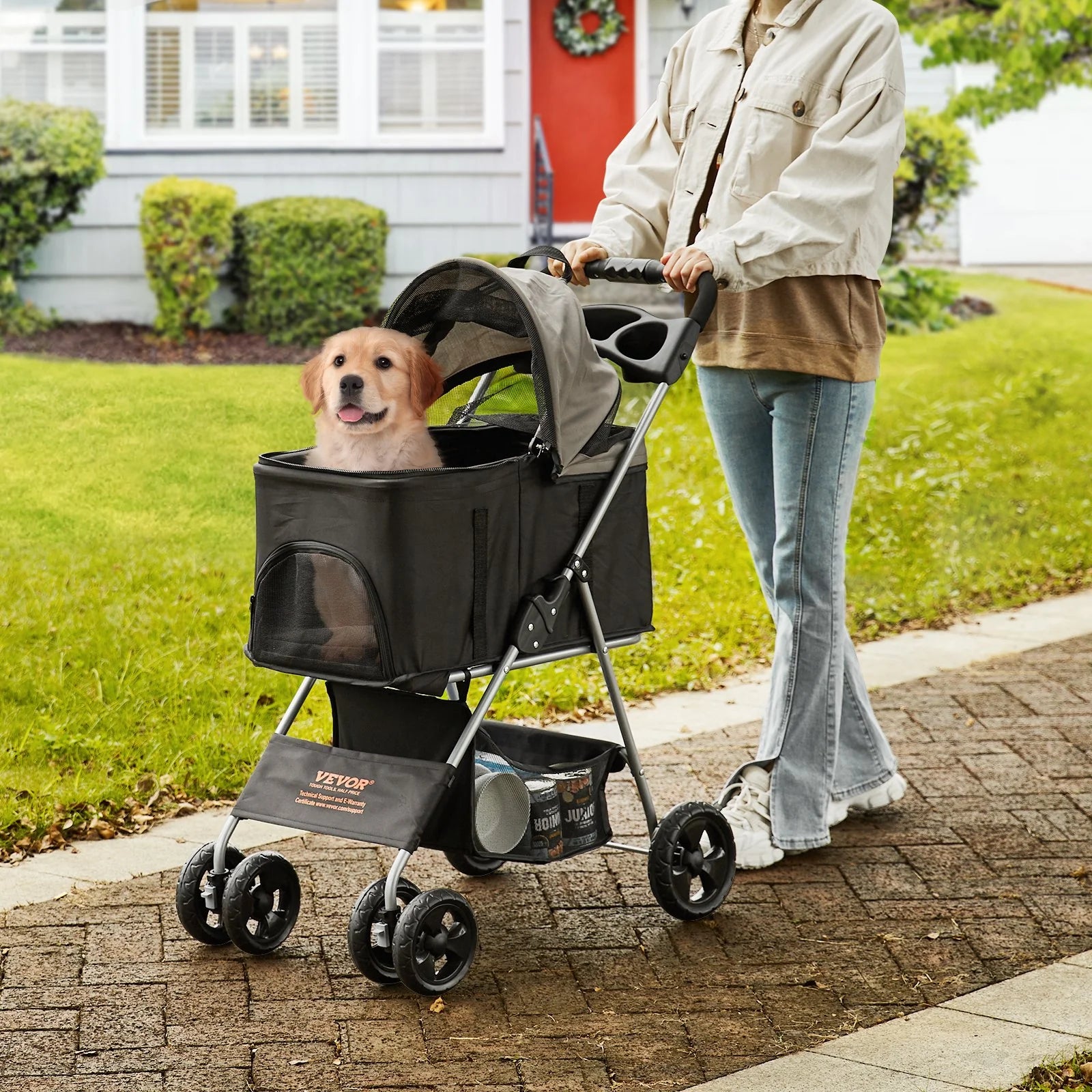 PawVoyager – 4-Wheel Pet Stroller with Detachable Carrier & Storage