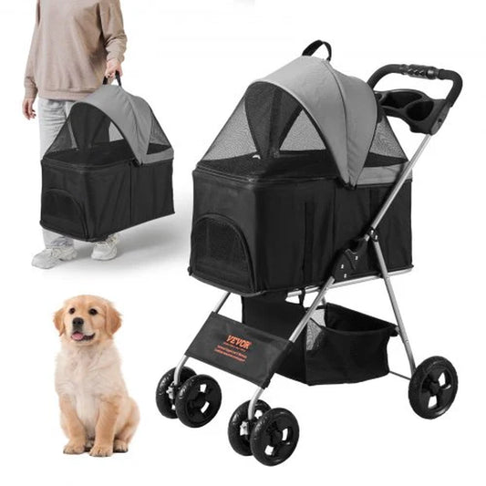 PawVoyager – 4-Wheel Pet Stroller with Detachable Carrier & Storage